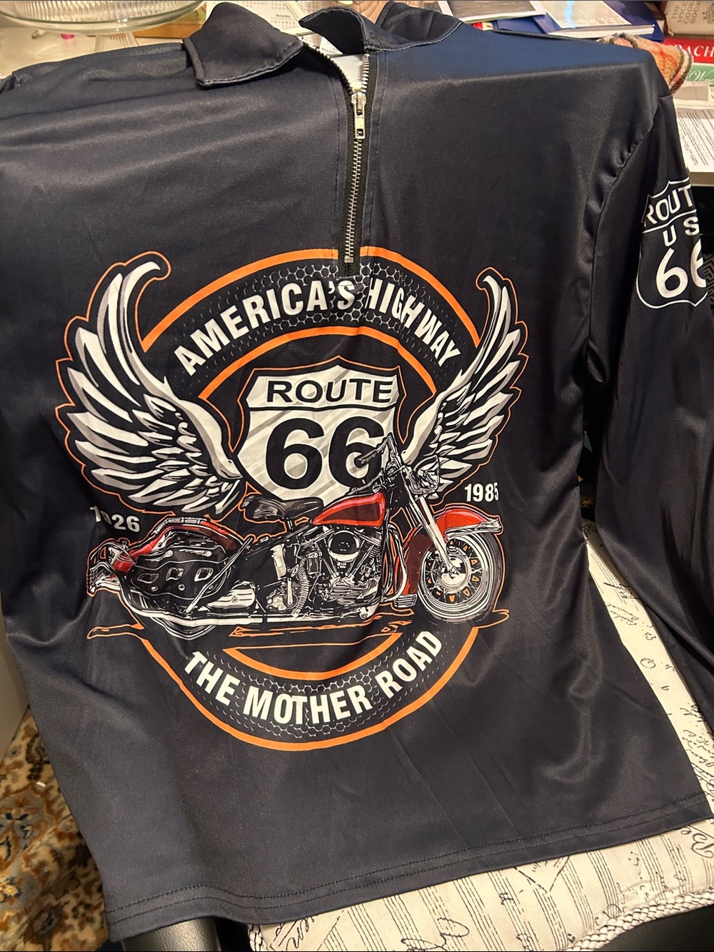 Route 66 Winged Motorcycle Graphic QuarterZip Pullover - Men’s XXL
